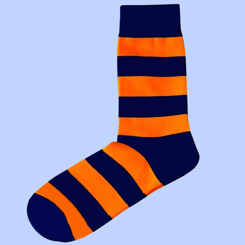 Men's Hooped Striped Socks - Orange and Navy