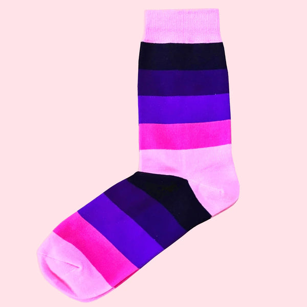 Men's Multi Striped Socks - Fuchsia, Black, Purple and Mauve