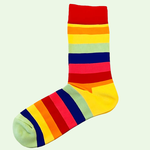 Men's Multi Coloured Hooped Stripe Socks - Red, Yellow and Mint
