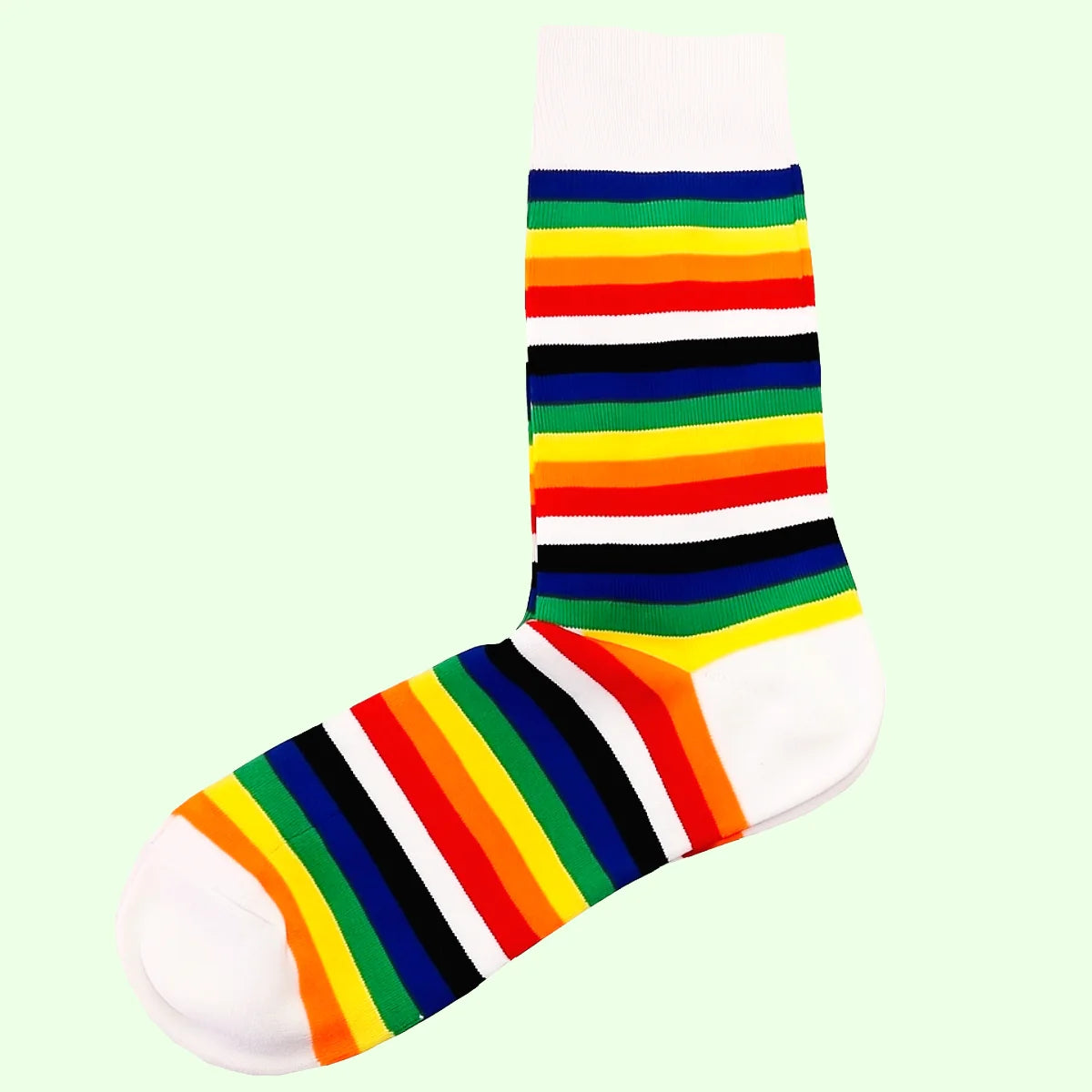 Mens Socks - Hooped Striped Socks – White Multi Coloured