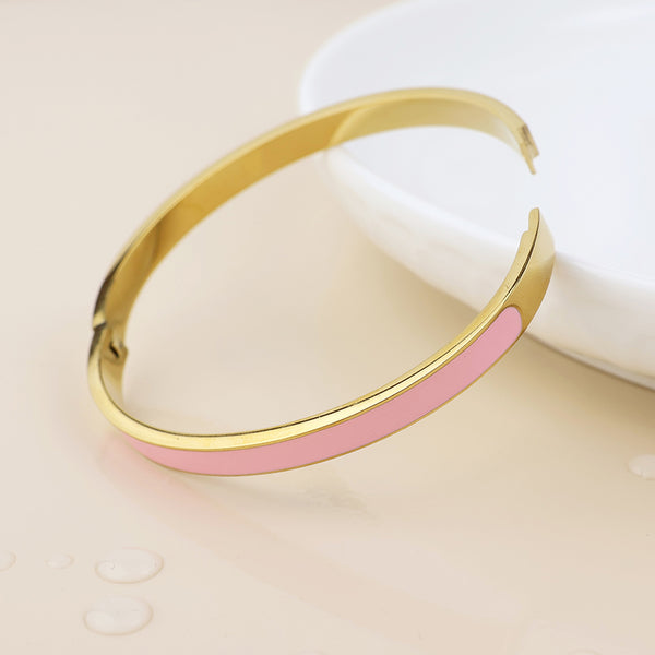 Gold Plated Pink Enamel Bangle
