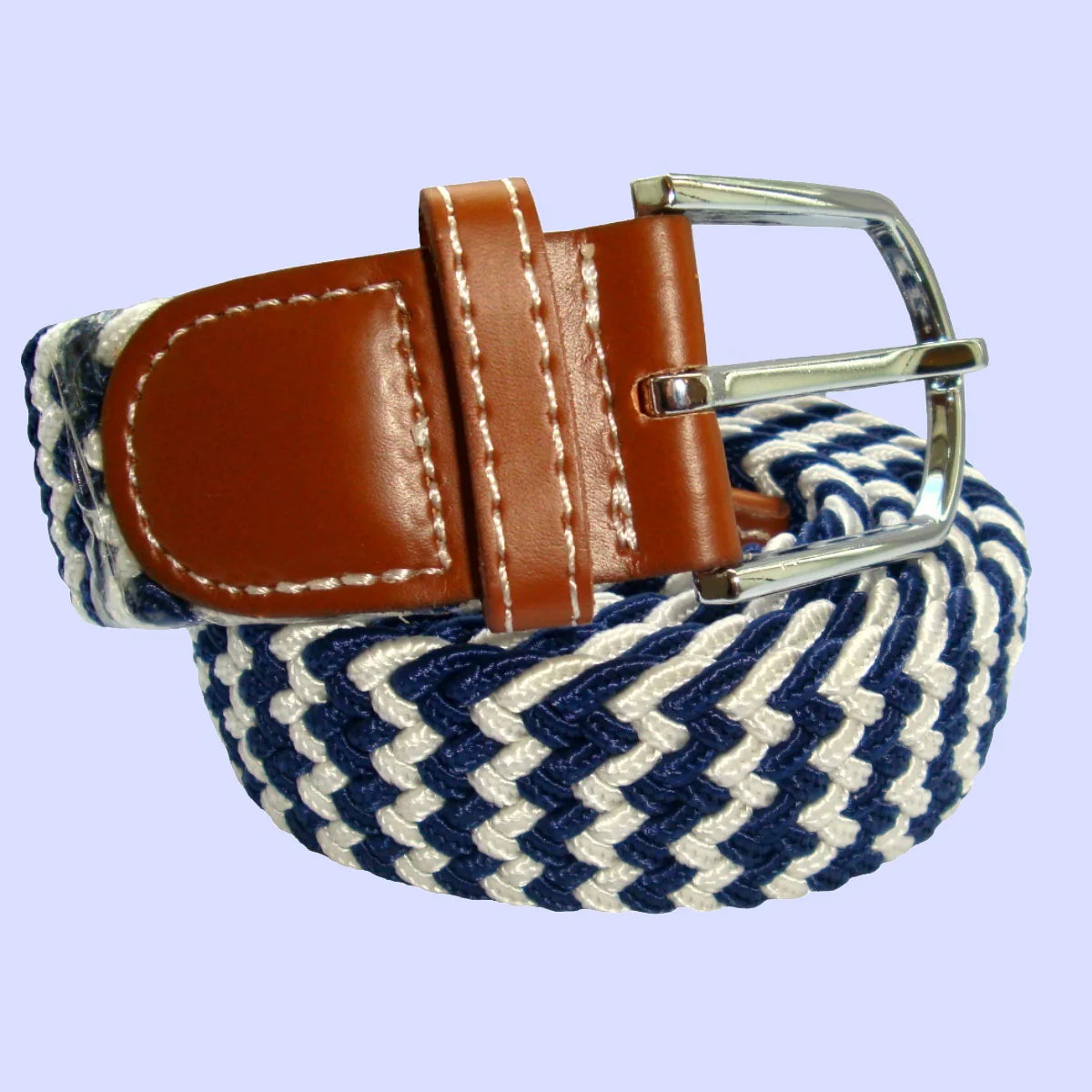 Stripe Elasticated Woven Buckle Belt - Navy and White