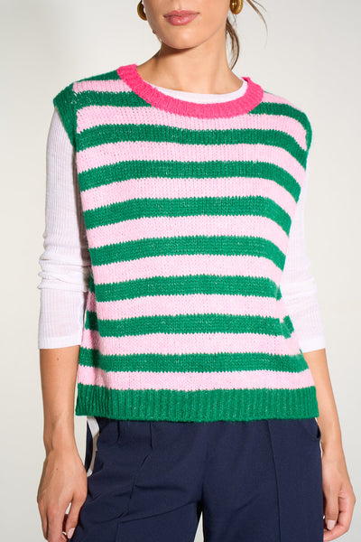 Striped Italian Wool Blend Tank Top in Green & Fuchsia
