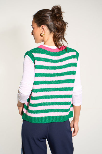 Striped Italian Wool Blend Tank Top in Green & Fuchsia