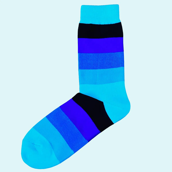 Men's Multi Coloured Striped Socks - Turquoise, Royal Blue, Navy and Black