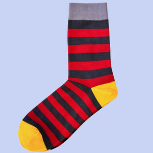 Men's Hooped Stripe Socks - Red, Charcoal, Yellow And Grey