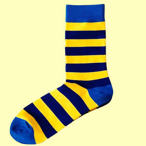 Men's Hooped Striped Socks - Royal Blue, Medium Blue and Yellow