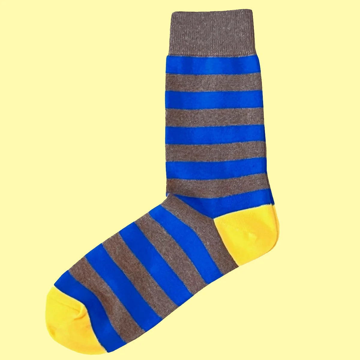 Men's Hooped Striped Socks - Oatmeal, Electric Blue and Yellow