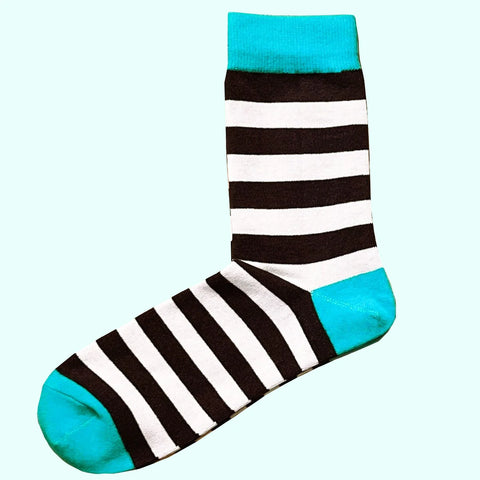 Men's Hooped Stripe Socks - Charcoal Grey, White and Turquoise