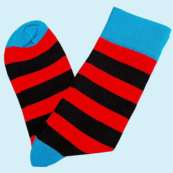Men's Hooped Stripe Socks - Red, Black and Blue