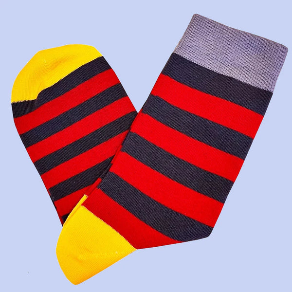 Men's Hooped Stripe Socks - Red, Charcoal, Yellow And Grey