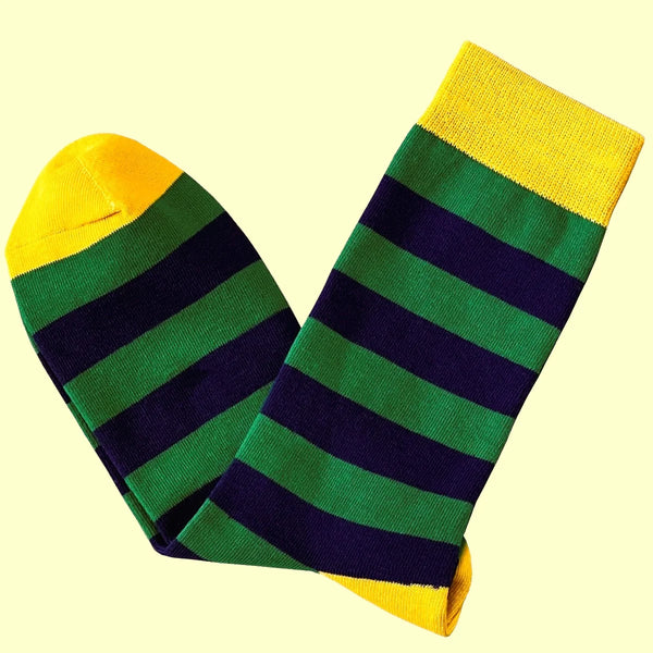 Men's Striped Socks - Royal Blue, Green and Yellow