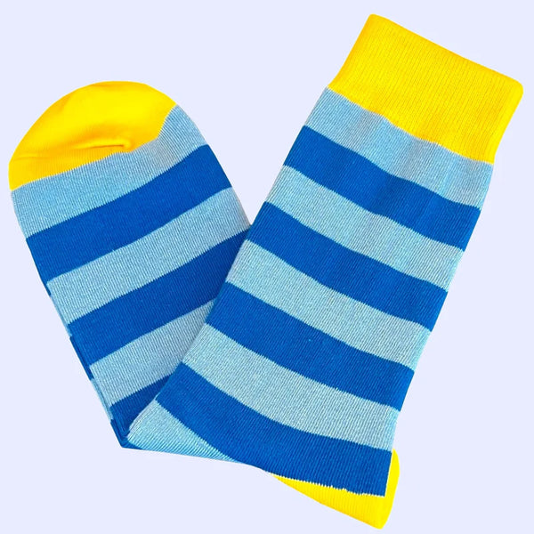 Men's Striped Socks - Royal Blue, Medium Blue and Yellow