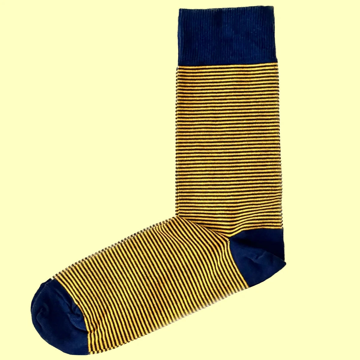 Men's Thin Stripe Cotton Socks - Yellow and Navy