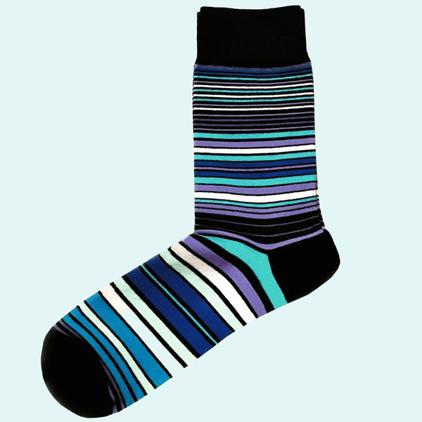 Graded Horizontal Stripe Socks – Blue, White, Lilac & Black