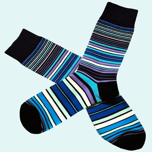 Graded Horizontal Stripe Socks – Blue, White, Lilac & Black