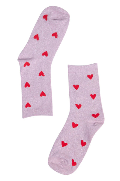 Glitter Socks Red Heart Love Hearts Ankle Socks