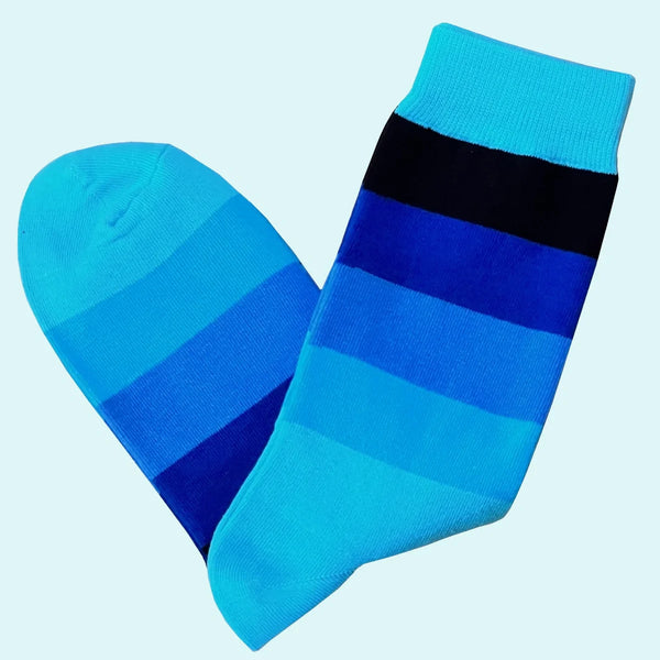 Men's Multi Coloured Striped Socks - Turquoise, Royal Blue, Navy and Black