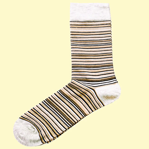 Men's Multi Thin Striped Socks - Beige, Fawn and Black