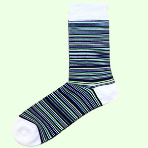 Men's Multi Thin Striped Socks - White, Blue, Black and Green