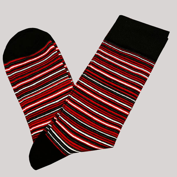Men's Multi Thin Striped Socks - Red, Grey, White and Black