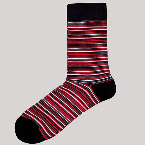 Men's Multi Thin Striped Socks - Red, Grey, White and Black