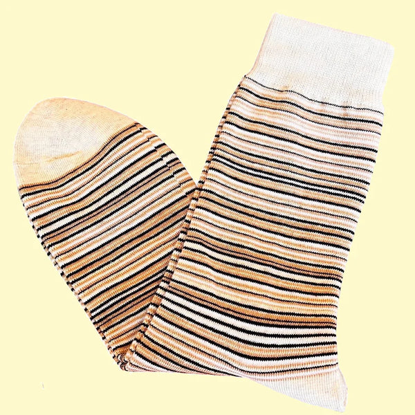 Men's Multi Thin Striped Socks - Beige, Fawn and Black