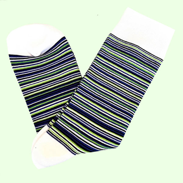 Men's Multi Thin Striped Socks - White, Blue, Black and Green
