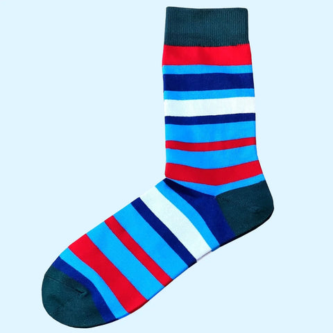 Men's Multi Coloured Striped Socks - Blue, Navy, Red, White and Green