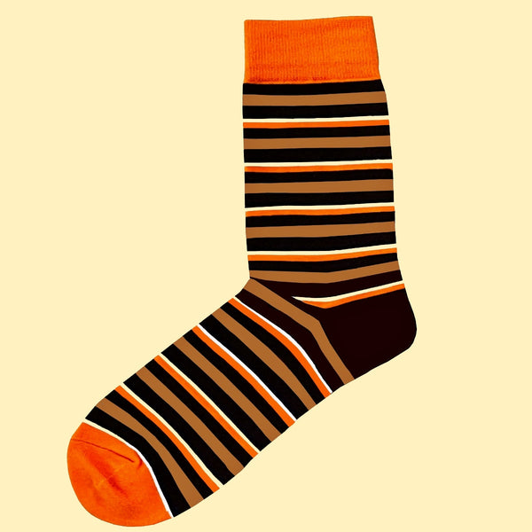 Men's Multi Striped Socks - Orange, Brown, Fawn And Navy