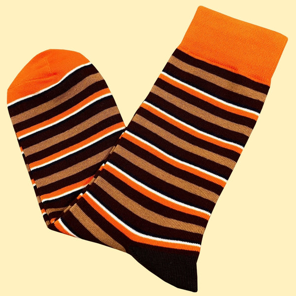 Men's Multi Striped Socks - Orange, Brown, Fawn And Navy