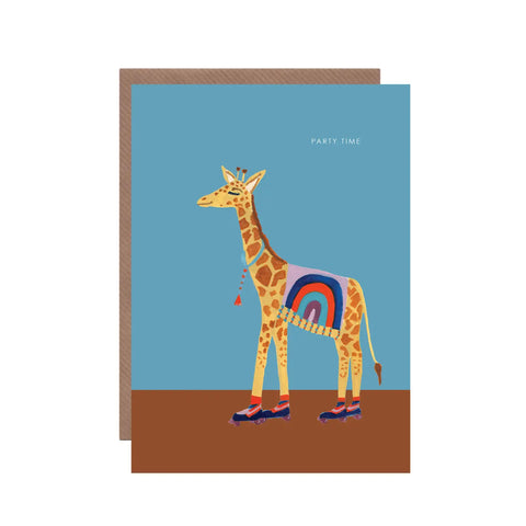 Giraffe On Skates Birthday Greetings Card