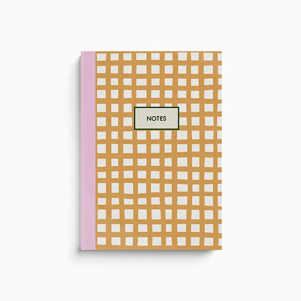 Check Grid Mustard and Pink Lined A5 Notebook 96 Pages