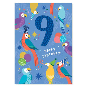 Cute Age 9 Parrots Children’s Generic Birthday Card