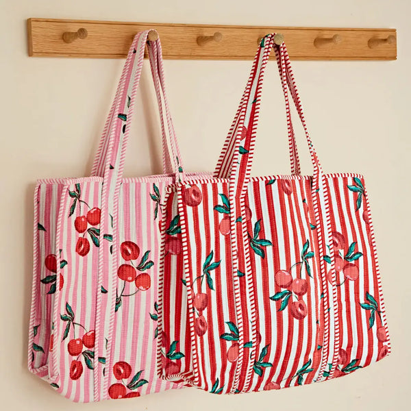 Cherry Print Quilted Cotton Tote Bag