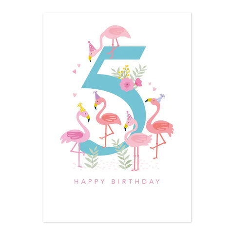 Happy Birthday Card | Age 5 Flamingo Card