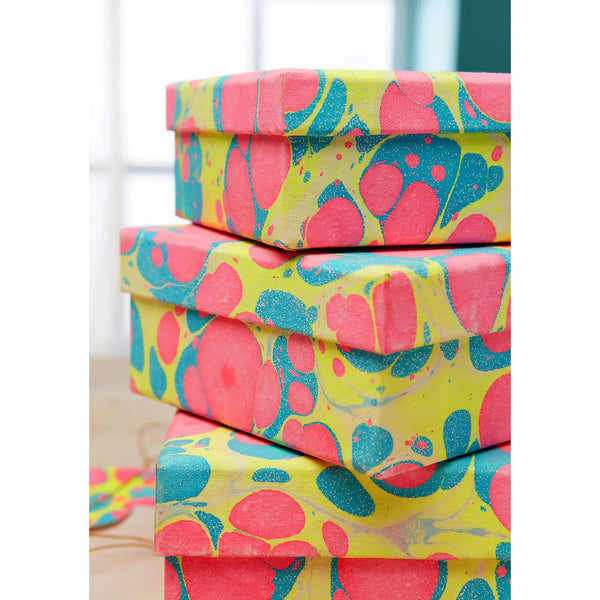 Set of 3 Neon Marbled Nested Boxes
