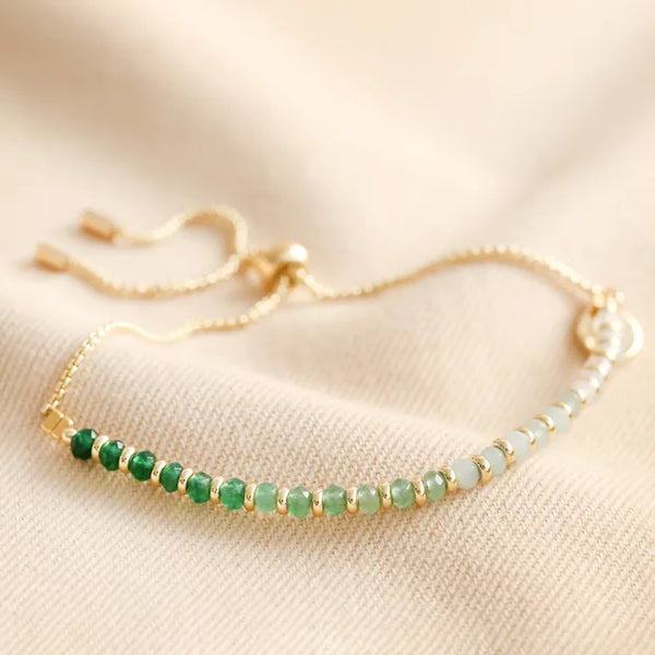 Adjustable Green Ombre Stone Bracelet in Gold