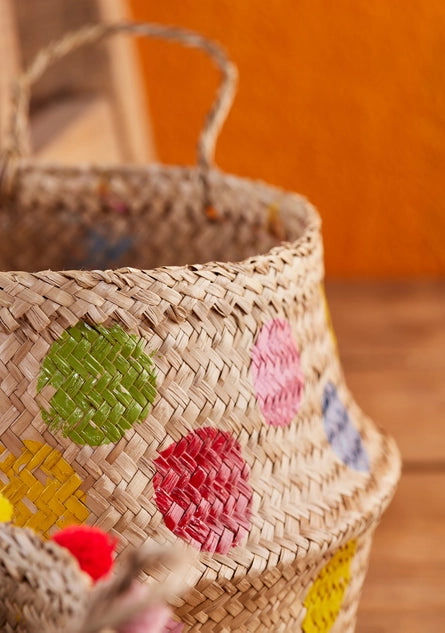 Large Rainbow Dot Seagrass Basket