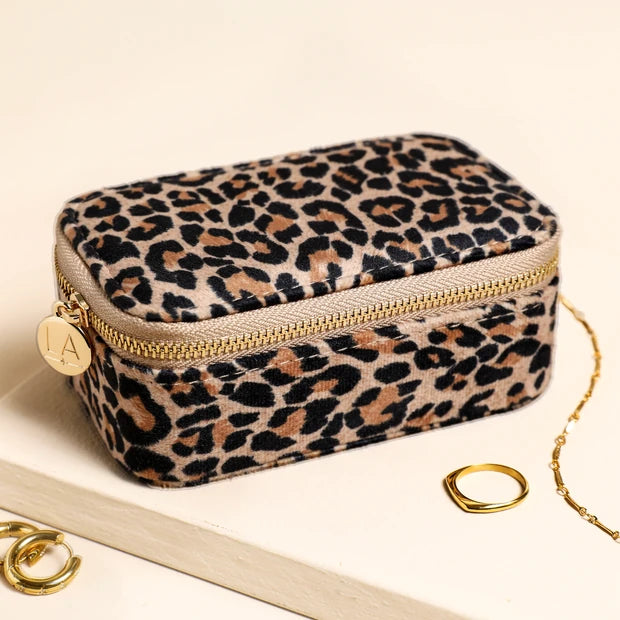 Leopard Print Velvet Rectangular Travel Jewellery Case