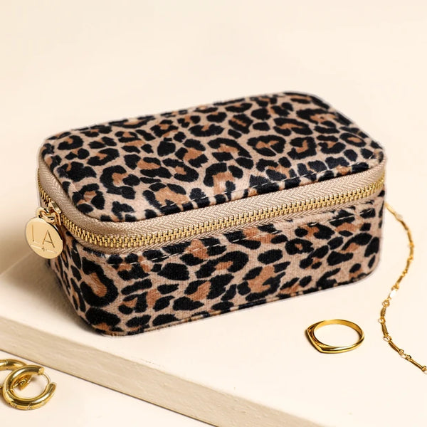 Leopard Print Velvet Rectangular Travel Jewellery Case