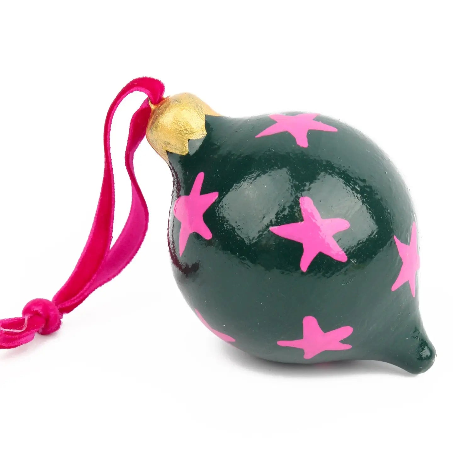 Green and Pink Star Teardrop Bauble Decoration