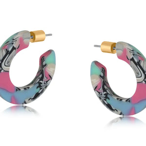 Pink & Blue Flat Oval Resin Hoop Earrings