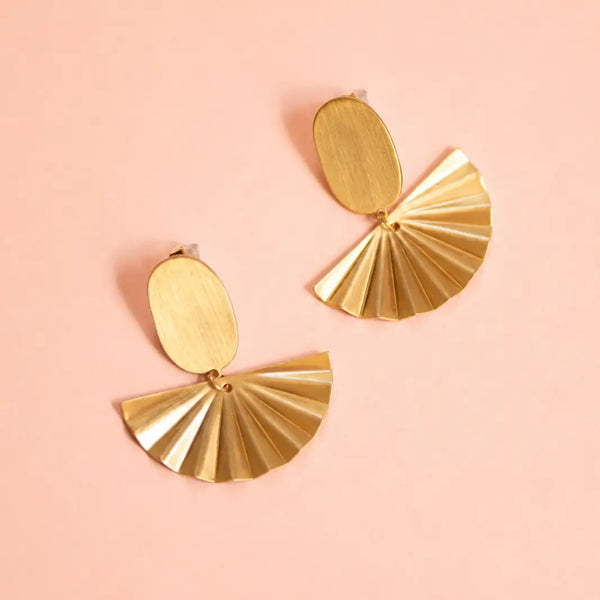 Gold Plated Fan Statement Earrings