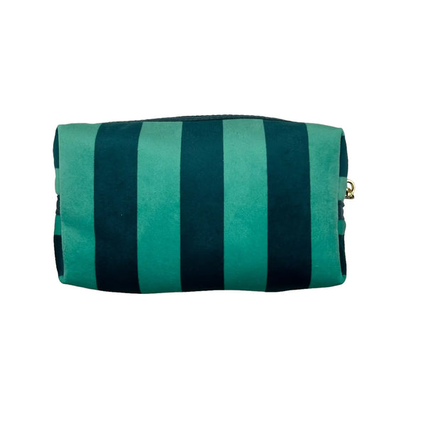 Teal Stripe Make-Up Bag - Recycled Velvet