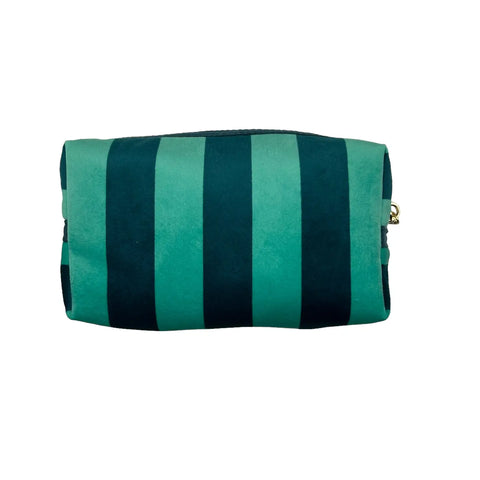 Teal Stripe Make-Up Bag - Recycled Velvet