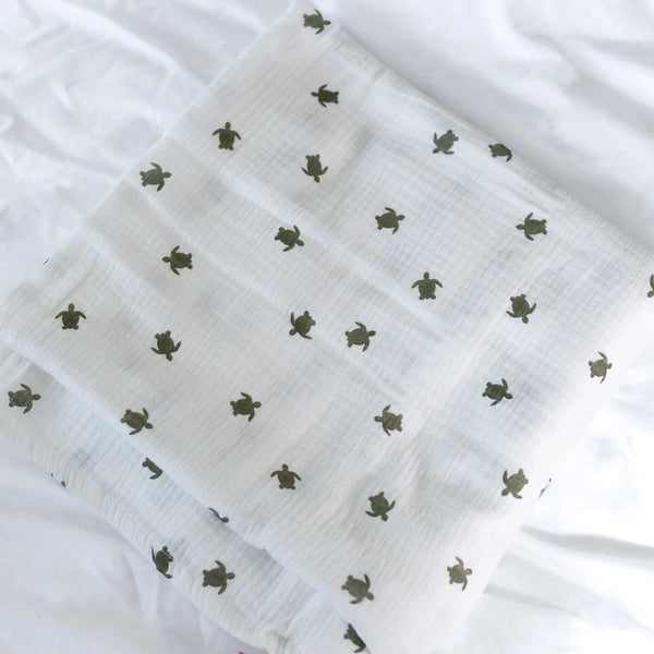XL Turtle Print Muslin Swaddle