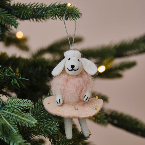 Felt Pink Poodle Christmas Tree Decoration