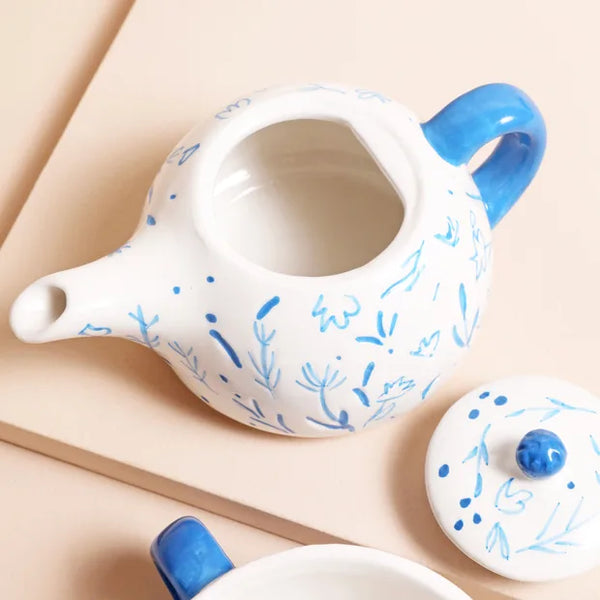 Blue Floral Teapot and Cup Set