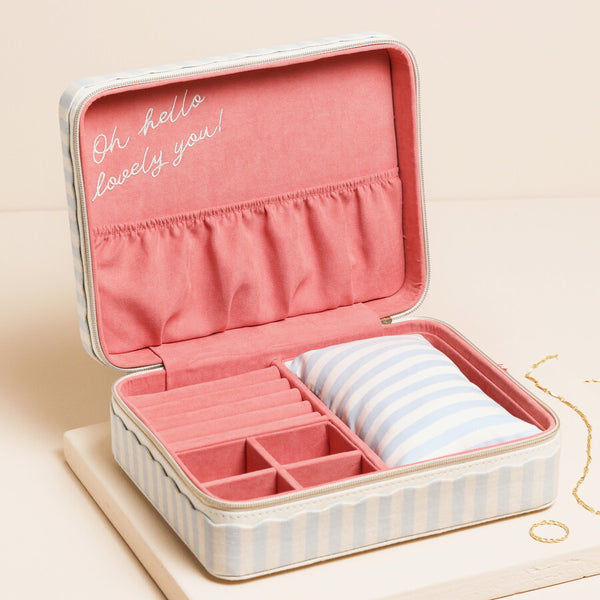 Blue Striped Linen Jewellery Case